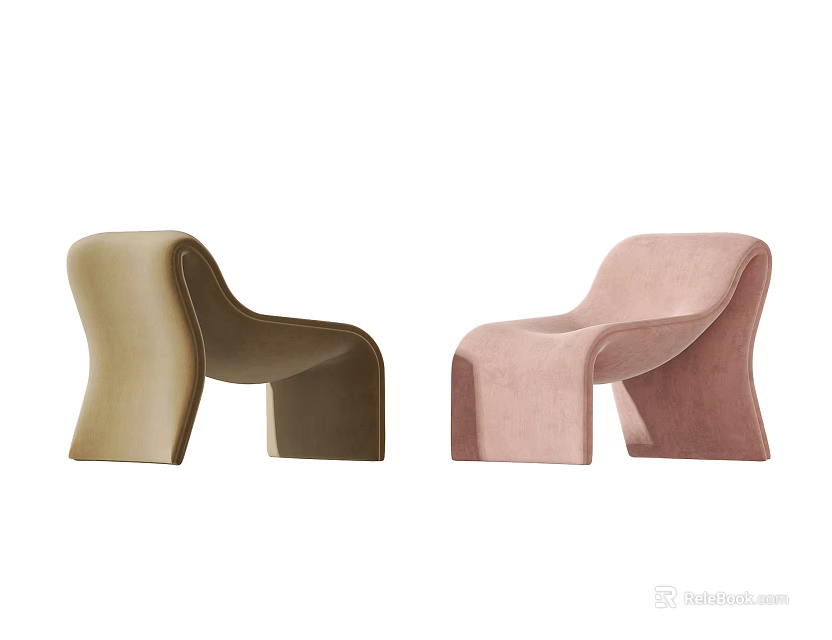 Modern Leisure Chairs Beige And Pink Velvet Upholstered Curved Design 3d model 