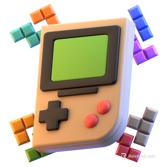 Retro Handheld Game Console With Green Screen And Colored Blocks Digital Device 3d model