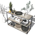 Stylish Multi-tiered Storage Shelf with Wooden Metal Frame Decorative Plants Books Baskets