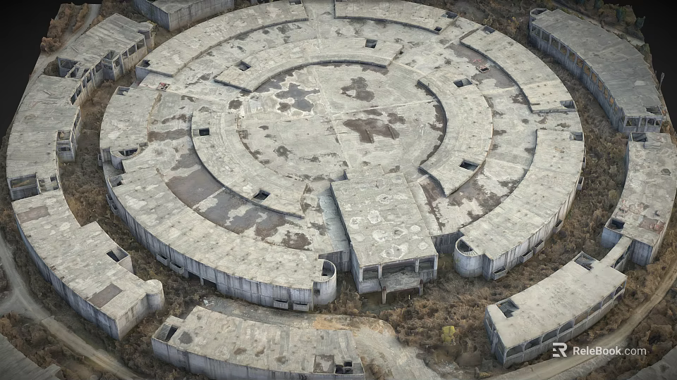 Ancient Architecture Circular Stone Structure Ruins With Historical Layout And Aerial View 3d model 