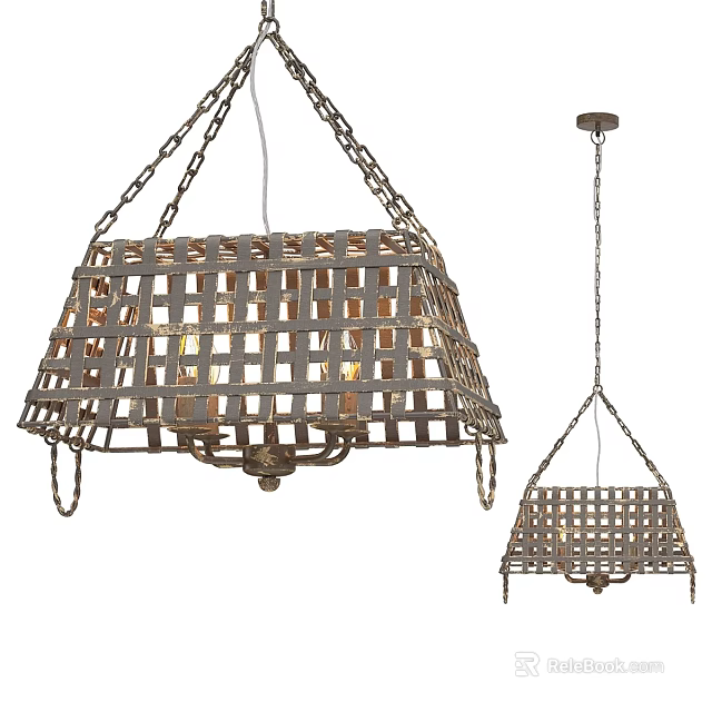 Two Sizes Woven Grid Metal Chandelier With Hanging Chain Design Details 3d model 