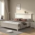 White Double Bed with Carved Headboard Soft Pillows Cozy Blanket and Nightstands in Bright Bedroom