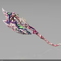 Fantasy Decorative Axe Weapon With Pink White Purple Green Colorful Patterns And Intricate Spiked Designs
