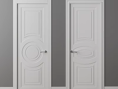 White Hinged Interior Doors Featuring Elegant Decorative Carved Panel Designs 3d model