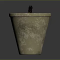Light Gray Textured Terracotta Planter With Small Brown Plant Design