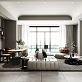 Modern Living and Dining Room Interior With Sofa Dining Table And Large Window