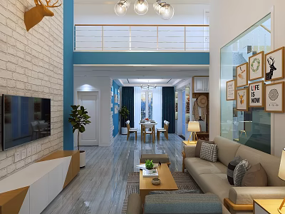 Modern Bright Loft Open Plan Living And Dining Room Interior With Chic Cozy Furnishings 3d model