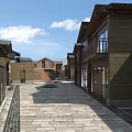 Traditional Commercial Street Featuring Stone Pavement And Wooden Shop Fronts On Both Sides