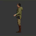 Adventurous Male Character In Green Military Outfit Standing With Arms Outstretched