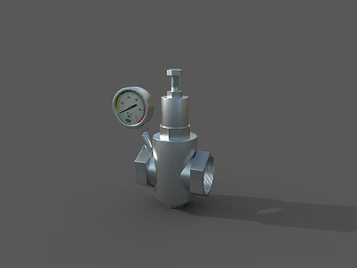 Industrial Metal Pressure Valve With Pressure Gauge And Control Knob 3d model