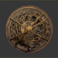 Vintage Decorative Globe Ornament With Intricate Metal Framework And Carved Base