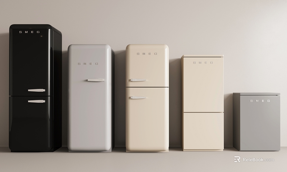 Modern Refrigerators And Freezers In Different Colors And Stylish Designs 3d model 