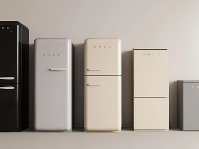 Modern Refrigerators And Freezers In Different Colors And Stylish Designs 3d model