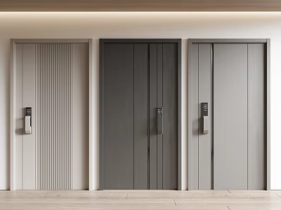 Three Stylish Security Doors With Smart Locks And Unique Designs 3d model