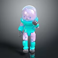Turquoise Bear Robot In Astronaut Suit With Transparent Helmet Waving Hand