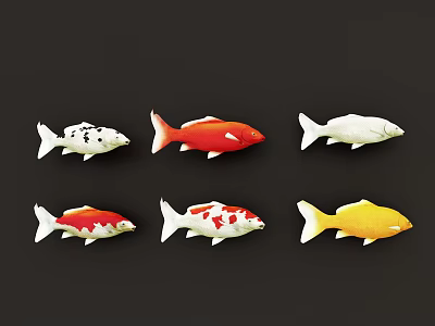 Colorful Koi Fish Collection With Red White Yellow Varieties On Black Background 3d model