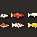 Colorful Koi Fish Collection With Red White Yellow Varieties On Black Background