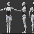 Female Robot Character Design With Three Views White Body And Blue Joints
