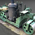 Vintage Green Steam Roller With Large Wheels And Steam Powered Mechanical Parts
