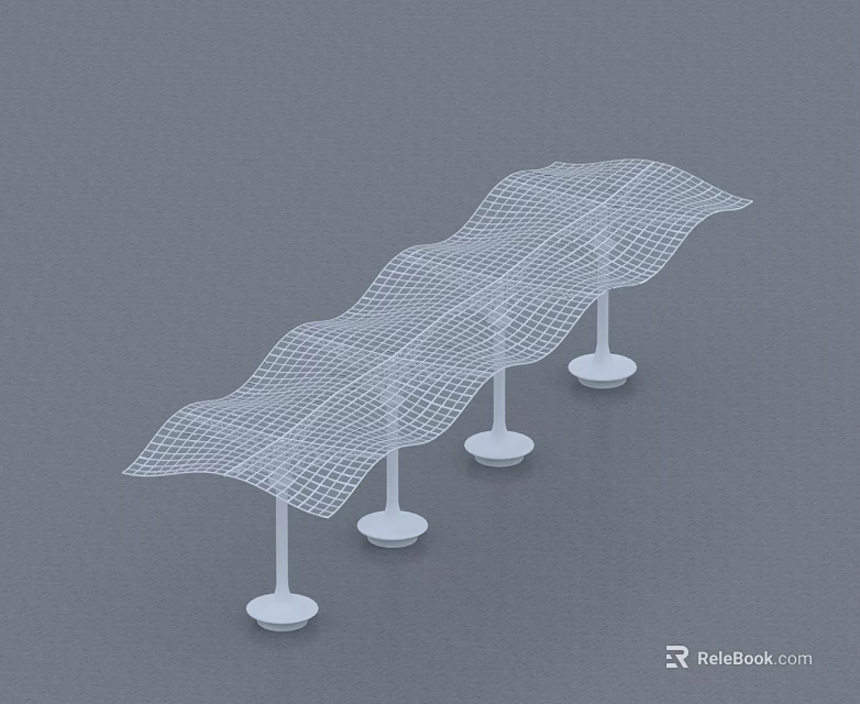 Modern White Hinged Door Design With Wavy Grid Top And Support Columns 3d model