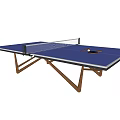 Indoor Ping Pong Table With Blue Tabletop Wooden Legs And Ping Pong Paddles