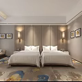 Modern Hotel Room Interior With Comfortable Bed Work Desk Sofa TV And Decorative Carpet