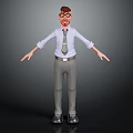 3D Human Character Wearing Glasses Shirt And Tie Standing With Arms Outstretched On Black Background
