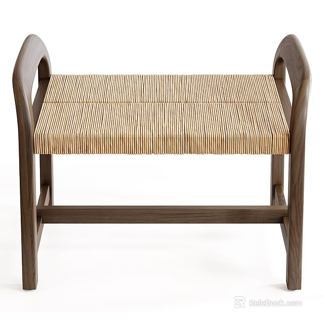 Modern Wooden Stool With Brown Frame And Woven Striped Seat Design 3d model 