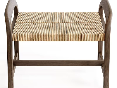 Modern Wooden Stool With Brown Frame And Woven Striped Seat Design 3d model