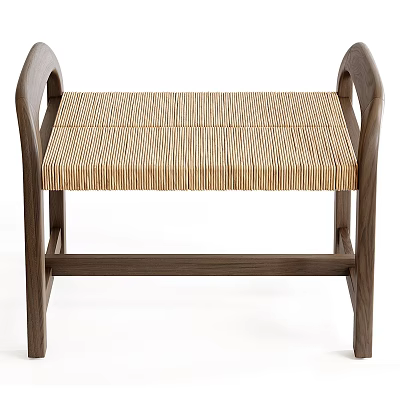 Modern Wooden Stool With Brown Frame And Woven Striped Seat Design 3d model