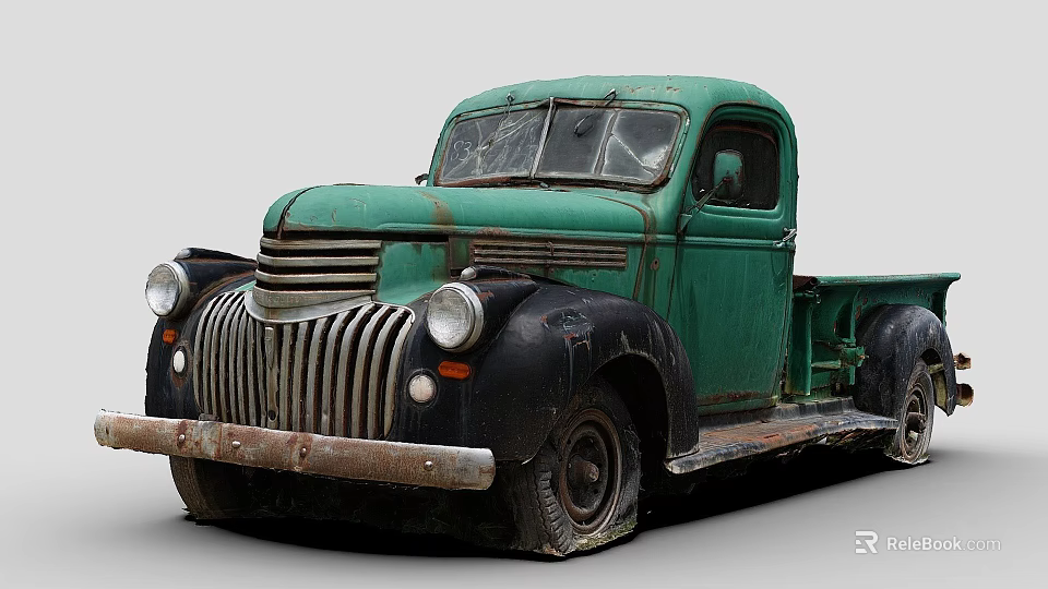 Vintage Green And Black Classic Truck With Rusty Exterior Design 3d model 