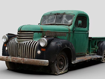 Vintage Green And Black Classic Truck With Rusty Exterior Design 3d model