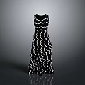 Black Maxi Dress With White Wavy Pattern Daily Living Apparel