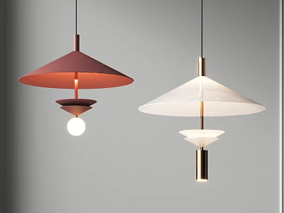 Two Red and White Modern Minimalist Umbrella Shaped Chandeliers for Contemporary Interior Spaces 3d model