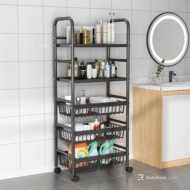 Bathroom Storage Rack With Multiple Shelves And Baskets For Toiletries And Skincare 3d model 