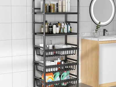 Bathroom Storage Rack With Multiple Shelves And Baskets For Toiletries And Skincare 3d model
