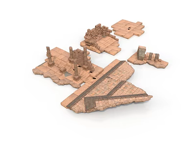 Ancient Architectural Ruins 3D Model With Brown Stone Platforms And Towers 3d model