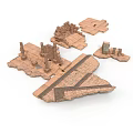 Ancient Architectural Ruins 3D Model With Brown Stone Platforms And Towers