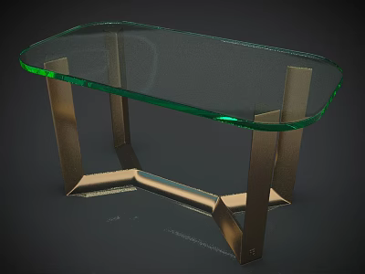 Modern Green Glass Top Side Table With Brass Geometric Metal Base 3d model