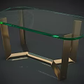 Modern Green Glass Top Side Table With Brass Geometric Metal Base