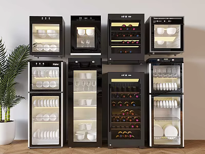 Modern Kitchen Appliances With Wine Coolers Glass Cabinets And LED Lighting 3d model