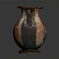 Ancient Greek Terracotta Vase With Carved Figure Design And Two Handles