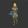 Futuristic Female Warrior In Shiny Metallic Cybernetic Armor Holding Large Sci Fi Energy Weapon