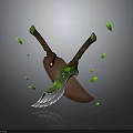 Crossed Fantasy Weapons With Wooden Handles Green Decorative Accents And Silver Blades Surrounded By Green Leaves
