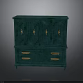 Stylish Teal Cabinet With Four Doors Two Drawers And Golden Handles