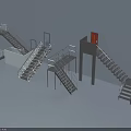 Various Staircase Designs With Metal Handrails Different Steps And Platform Structures 3d model