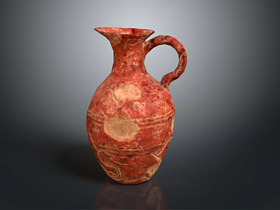Handcrafted Red Clay Sculptural Carving Vase Featuring Intricate Patterns And Decorative Handle 3d model