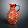 Handcrafted Red Clay Sculptural Carving Vase Featuring Intricate Patterns And Decorative Handle