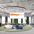 Modern Lounge Area Interior Design With Circular Pendant Light Green Plants Sofa And Round Rug