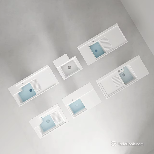 Sleek Modern White Washbasins With Various Design Styles And Smooth Surfaces 3d model 